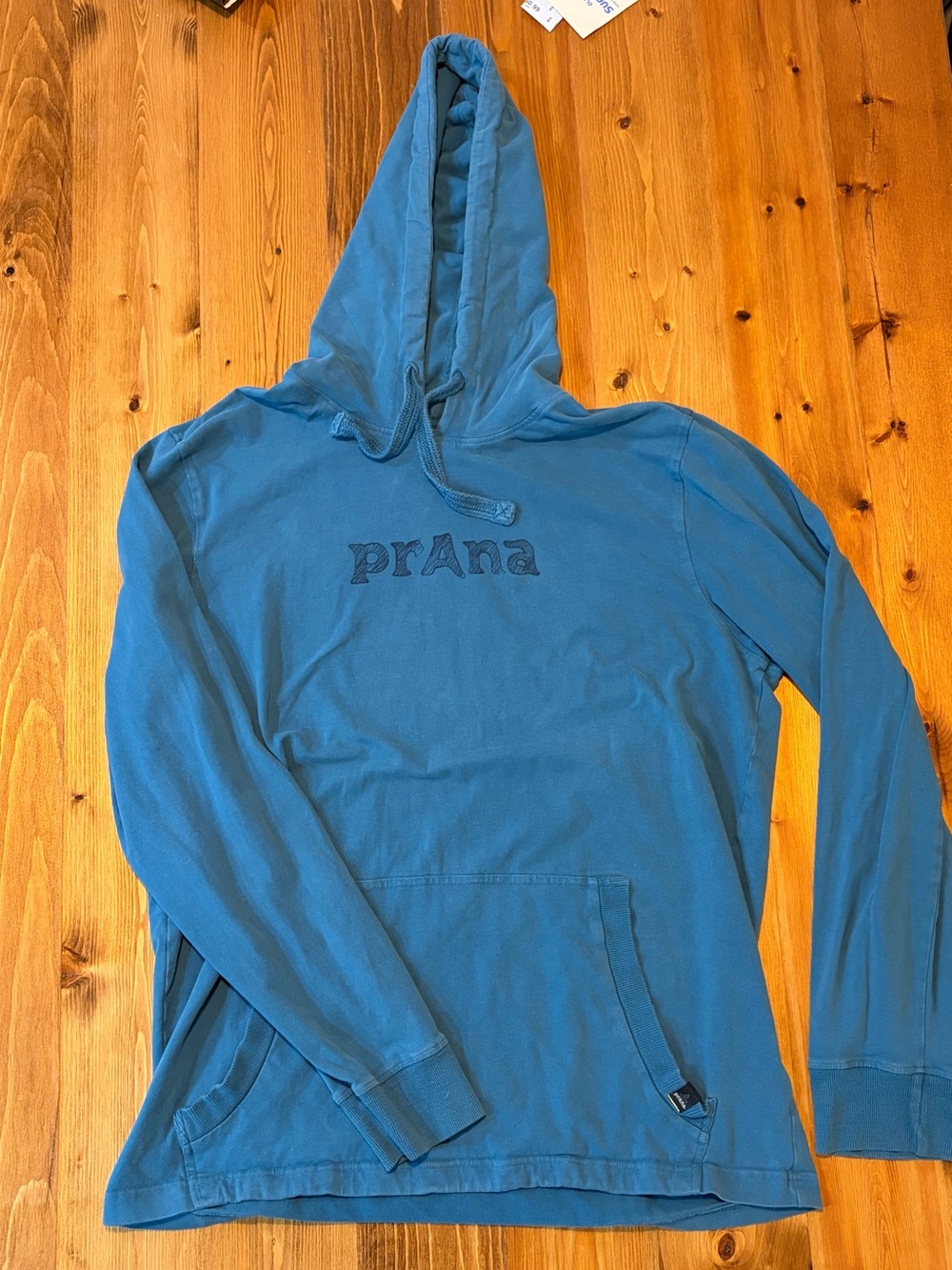 Prana Teal Blue Hooded Pullover Sweatshirt
